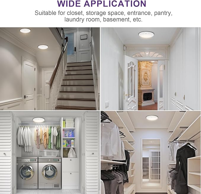4 Inch Motion Sensor Ceiling Light, 10W 650LM, 60s Timeout, 120V LED Disk Lights, CRI90+, ETL Certified, Non-dimmable, Wet Location - Closets, Hallway, Entryway, Stairs, 1 Pack