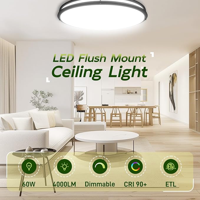 hykolity 32 Inch Oval LED Ceiling Light, 60W, 4000LM, 2700K/3000K/3500K/4000K/5000K Adjustable, Oil Rubbed Bronze Finish Dimmable Flushmount Ceiling Light for Bedroom, Living Room