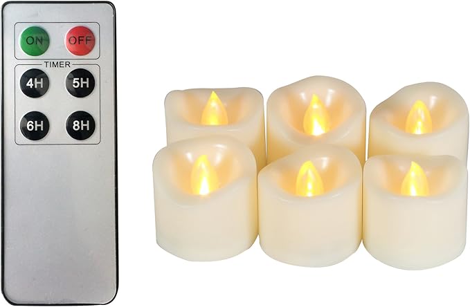 CANDLE CHOICE Battery Operated Flameless LED Tea Lights with Remote Timer Realistic Flickering Electric Tealight Candles Set Wedding Party Christmas Decorations Centerpieces Batteries Included 6 PCS