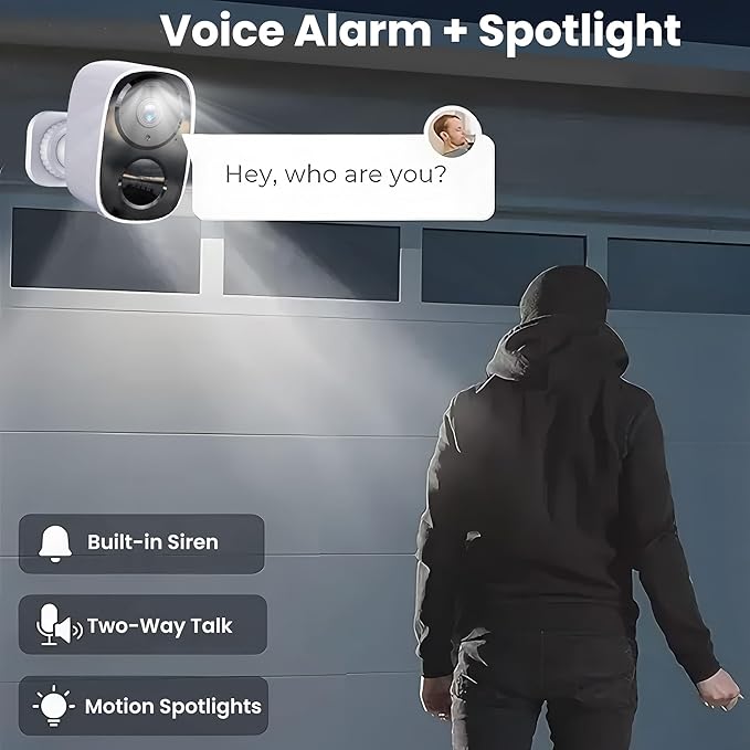 2026 Upgraded 2K Wireless Security Camera with 64G SD Card, Free Cloud Storage, 1-6 Month Battery Life, AI Motion Detection, Spotlight, Siren Alarm, 2-Way Audio, Waterproof WiFi Surveillance Camera