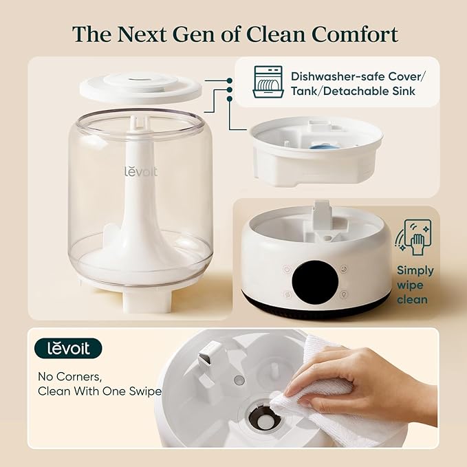 LEVOIT Smart Humidifiers for Bedroom, 4.2L Top Fill for Large Room with 42H Runtime, Dishwasher Safe Easy to Clean, 21dB Cool Mist for Baby, Plants, APP/Voice Control, Scene Mode With Light & Music