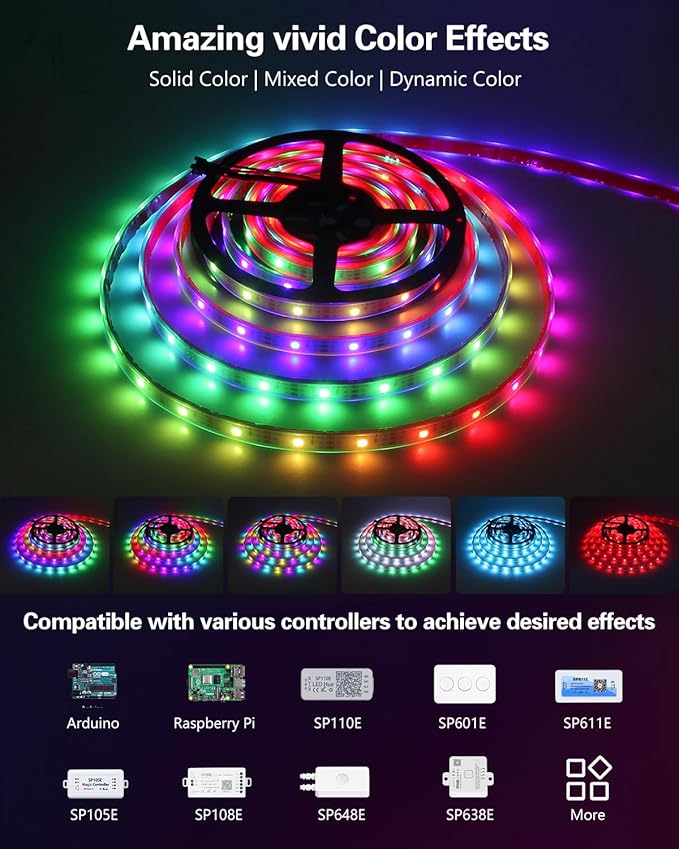 ALITOVE WS2812B Addressable LED Strip Lights Outdoor Upgraded Adhesive Programmable LED Tape Lights 16.4FT 150 Pixels Waterproof IP67 5V, Replacement for WS2811 SK6812 Strip (No Power & Controller)