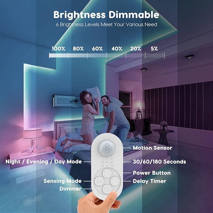 Dual Motion Sensor Light Indoor - Plug-in Motion Activated Step Stair LED Strip with Double Sensors, Dimmer and Timer for Stairway, Bedroom, Corridor (Warm White 3000K 16.4FT Light Strip)