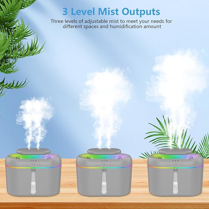 2L humidifiers for bedroom humidifier Home Ultra-Quiet 28 dB Quiet Supersized Cool Mist Air Humidifier for Baby Nursery，Dual Nozzie，Easy to Clean & Fill, 7 Color NightLight