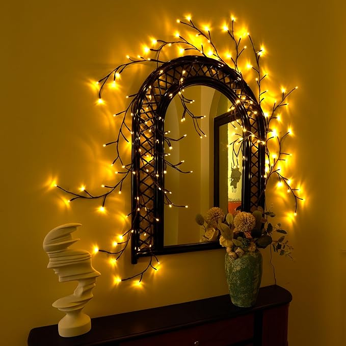 2Pcs Enchanted Willow Vine Lights with Remote, 18 Branches 144 LEDs Lighted Willow Vine for Wall Decor, Indoor Christmas Swags Decorations for Bedroom, Living Room & Home Decor