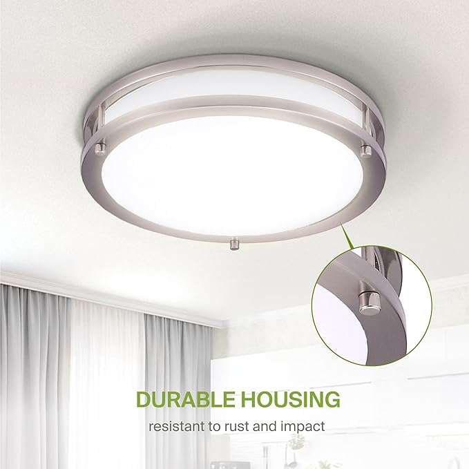 ASD LED 10" Round Flush Mount Lighting, Close to Ceiling Light Fixture | 3CCT, Dimmable, Energy Star, ETL Listed | 16W 1041LM 3000K-5000K 120V | Low Profile Double Ring Lamp | Nickel, 4 Pack