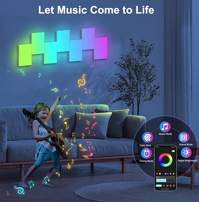 Rectangle LED Wall Lights Large, Smart Home Gaming Setup Lights RGB-IC DIY LED Light Panels Work with Alexa Google Assistant, APP & Voice Control, Music Sync for Bedroom Gaming Room TV Decor, 10 Pack