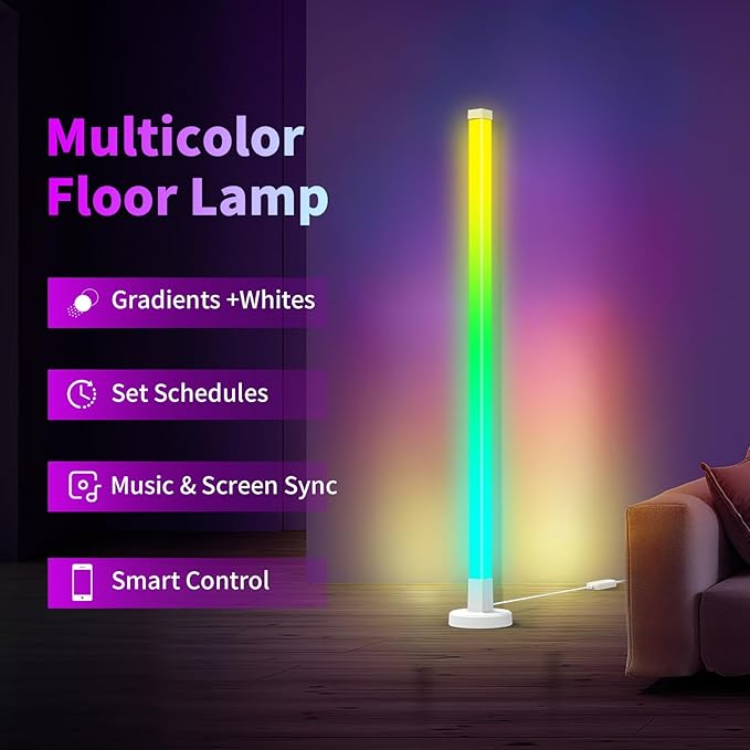 Corner Floor Lamp 2 Pack, Smart RGB Corner Lamp with App and Remote Control, Music Sync Standing Lamp with 16 Million DIY Colors, Modern Ambient Light for Bedroom, Living Room, Gaming Rooms