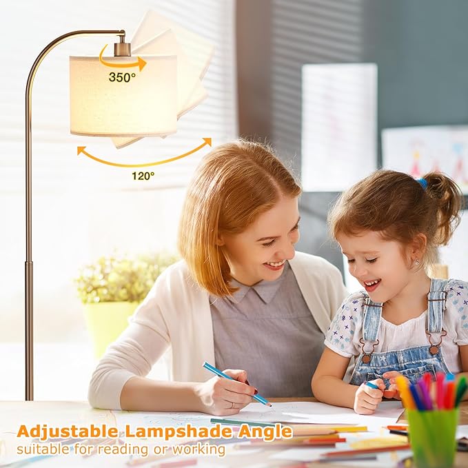 Ambimall Arc Floor Lamp with Remote and Stepless Dimmable Bulb, Colors Temperature & Brightness Adjustable, Floor Lamps for Living Room（Deep Beige Shade & Brown Pole）