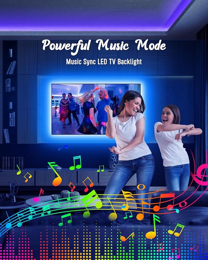 Daymeet LED Lights for TV Backlight, 13.1ft USB RGB Light Strip for 40-65 Inch Behind Lighting, Color Changing With Remote, Music Sync, Bluetooth APP Control for Bedroom, Computer, PC