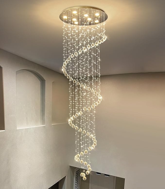 W24 x H78 Inches Crystal Glam Chandelier Long Light Chandeliers with Dimmable Light Bulbs Gold High Ceiling Pendants Light Fixtures for Foyer Entryway Living Room Stair