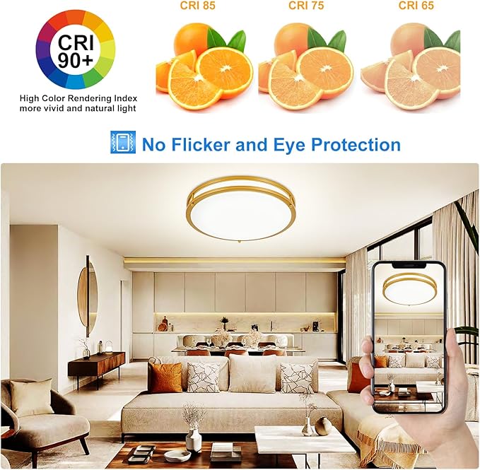 DLLT Flush Mount LED Ceiling Light: 2Pack 16 Inch 5CCT (3000K-6000K) & Dimmable Ceiling Light Fixtures for Bedroom Hallway - 36W Modern Gold Super Bright Kitchen Lighting Fixtures Ceiling