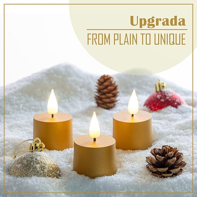 smtyle Vintage Christmas Small Flickering Flameless Candles LED Tea Lights with Remote, 1.5"×1.5" Gold Battery Operated Set of 3 with Timer for Indoor Table Decoration, Weddings, Parties or Outdoors