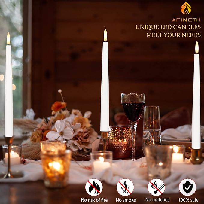 Flameless Taper Candles with 3D Wick, 11.4" Real Wax LED Candles with Remote and Timer, 3 Pack Flickering Candlesticks Battery Operated (White)