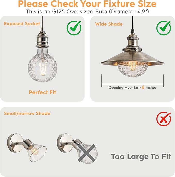 Edison Filament Bulb Pineapple Faceted, Vintage Light Bulb Clear Crystal, G125 Large Round LED Bulb, 4W Dimmable E26 Medium Base, Decorative Cut Glass Light, 1 Pack