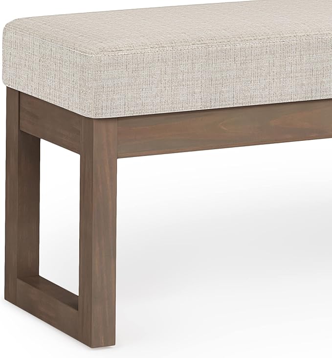 SIMPLIHOME Milltown Large Ottoman Bench - 44 inch Wide Upholstered Tweed Look Fabric Rectangle Footstool Ottoman in Platinum, Contemporary Bench for Bedroom or Entryway with Cushioned Seat, Assembled