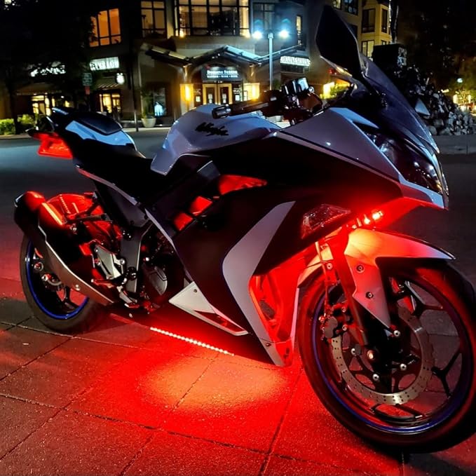 YM E-Bright LED Strip Light 30CM Waterproof for Car Motorcycles Decoration Vehicle Interior Exterior DRL Daytime Running Flexible DC12V,Red(Pack of 4)