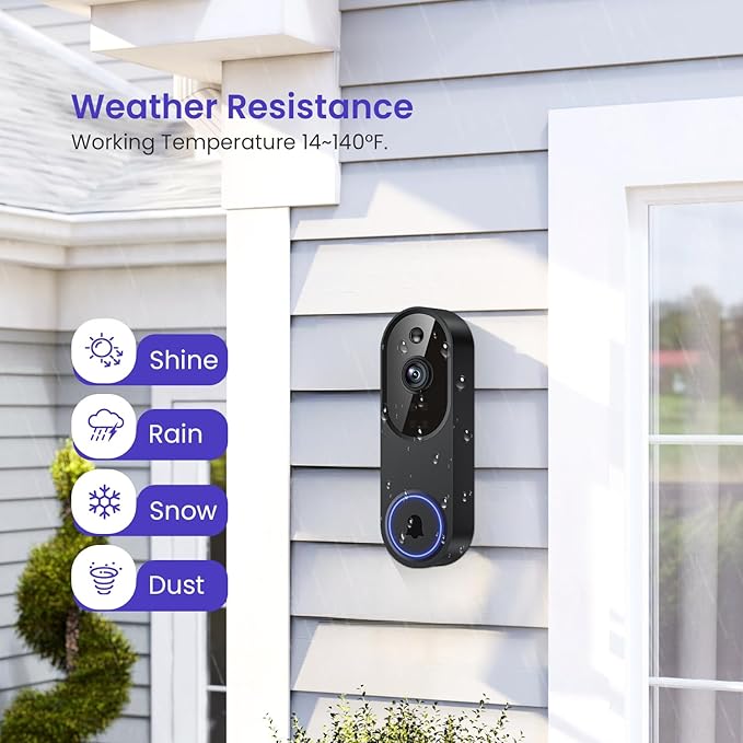 1080p Smart Wi-Fi Doorbell Camera with Doorbell Receiver, AI Motion Detection, Night Vision, Cloud Storage, 2 Way Audio, Battery Powered, 2.4GHz Wi-Fi Only