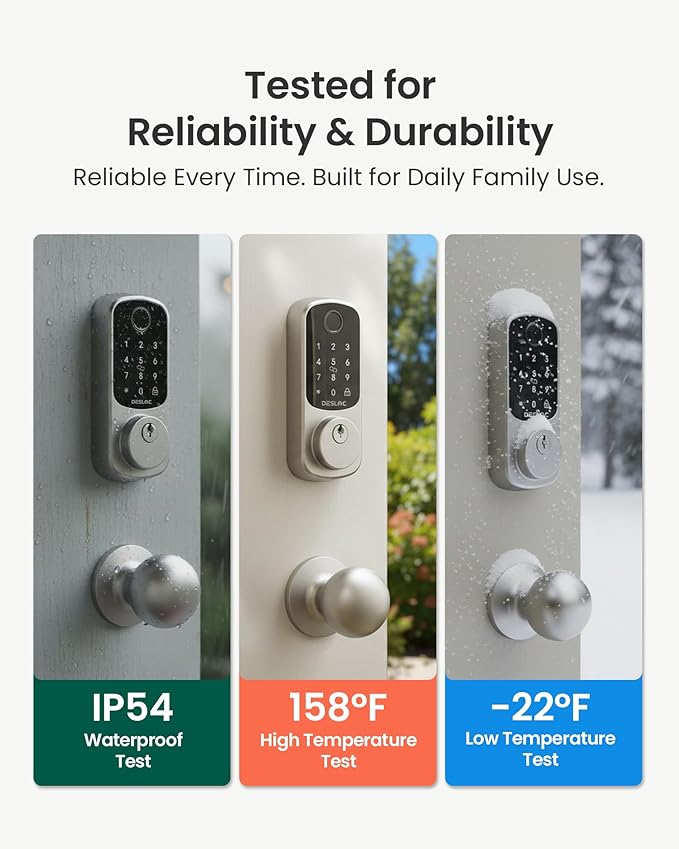 DESLOC B200 Fingerprint Smart Lock with 2 Knobs, Keyless Entry Front Door Lock Set, Electronic Keypad Deadbolt, App Control, Auto Lock, Long Battery Life,Silver
