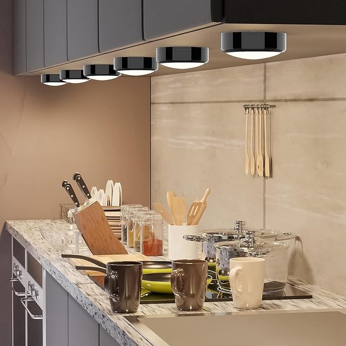 HELPLEX Puck Lights, 16 Colors Changeable Under Cabinet Lights Battery Powered Dimmable LED Puck lightings Under Counter Lights, with 2 Remote Controls, Timing Function, 18 AA Batteries