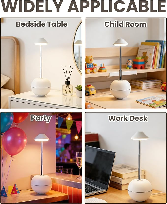 yadoker Small Touch Lamp with Remote, Tumbler Design Cordless Table Lamp, USB Rechargeable Bedside Night Light, Dimmable Mushroom Lamp for Baby Nursery, Bedroom, Patio (White)