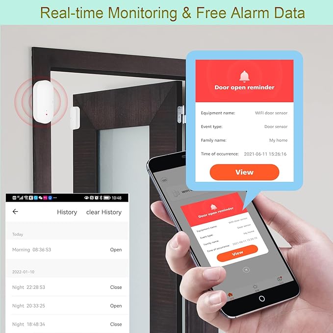 WiFi Door Window Sensor: Smart Contact Sensor with App Alerts, Door Open Detector Compatible with Alexa Google Assistant, Entry Detector Sensor for Home Security and Home Automation (4-Pack)
