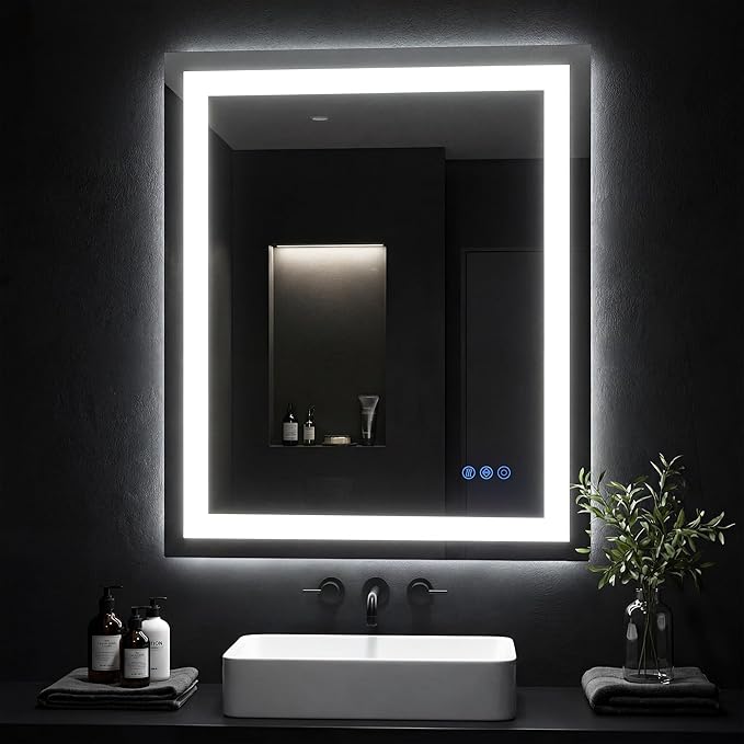 LED Bathroom Mirror, 30"x36" with Frontlit and Backlit Anti-Fog Mirror with Lights LED Vanity Mirror for Bathroom 11 Colors Temperature & Dimmable Bathroom Mirror with HD Tempered Glass