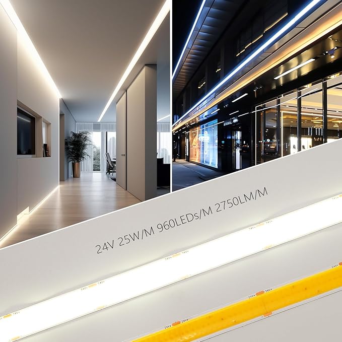 24V 15MM Wide COB LED Strip Light 32.8ft (2 Rolls of 16.4ft), 4000K Natural White Super Bright 25W/M 2750LM/M CRI 92 LED Tape Lights with Power Supply for Living Room Commercial