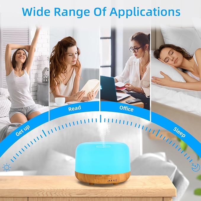 Aromatherapy Essential Oil Home Diffuser with Remote Control, 300ML Large Room Cool Mist Air Humidifier, 8 Hours Quiet Operation, Timer, 7 Colors LED Night Night，Suitable Home,Yoga.