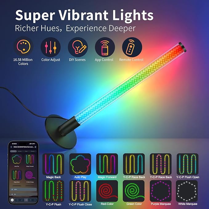Led Light Bar with Music Sync, Color Changing TV Backlight App & Remote Control, IC+RGB & W Smart RGB Light Bar with Charging Head, Led Lights for TV, PC Room Monitor Backlight Gaming Accessories