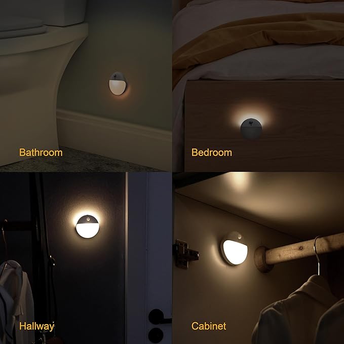 2 Pack Motion Sensor Light Indoor, 2.6" Small Stick on Lights for Stairs, Bathroom, Dimmable Battery Night Light, 3 Light Modes, Soft LED Light for Travel, Toliets, Bedroom, Kids, Warm White