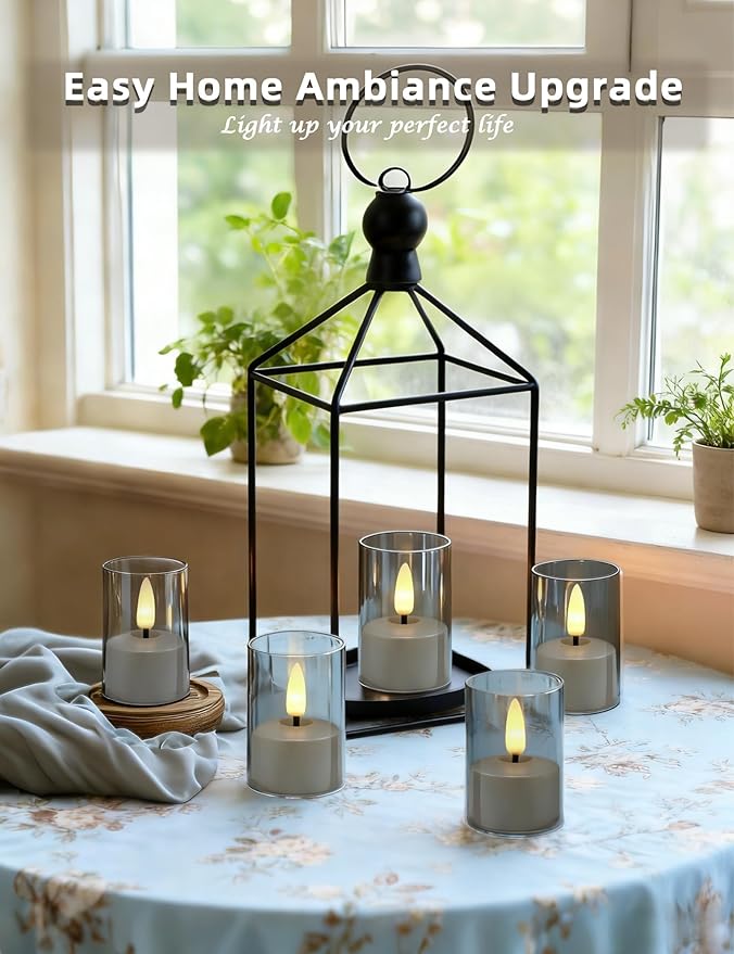 Rechargeable Acrylic Flameless Candles with Remote Timer, Flickering Warm White Tealights, Ideal for Home Decor Weddings Parties, Restaurants(Gray,Set of 6)