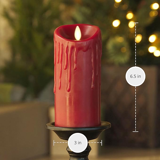 Luminara Wax Drip Flameless LED Candle, Burgundy 3.4" x 4.5", Timer Function, Real Wax Pillar, Battery Operated Unscented Safe, Long-Lasting