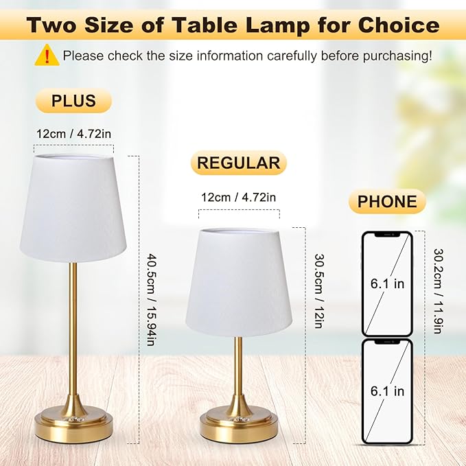 Small Cordless Table Lamp Rechargeable,5000mAh Battery Operated Desk Lamp,3 Colors & 7 RGB Stepless Dimmable,Touch Ambient Light for Bedside,Bedroom,Dining Room,Living Room,Gold,WhiteShade