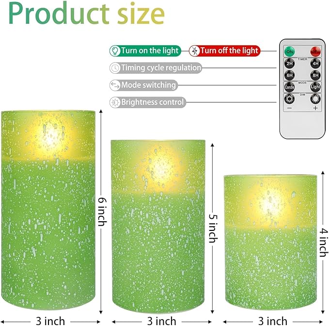 Mingfuxin Green Flameless Candles with Remote – Battery Operated LED Flickering Pillar Candles with Timer for Safe Home Decor – Ideal for Family with Kids and Pets