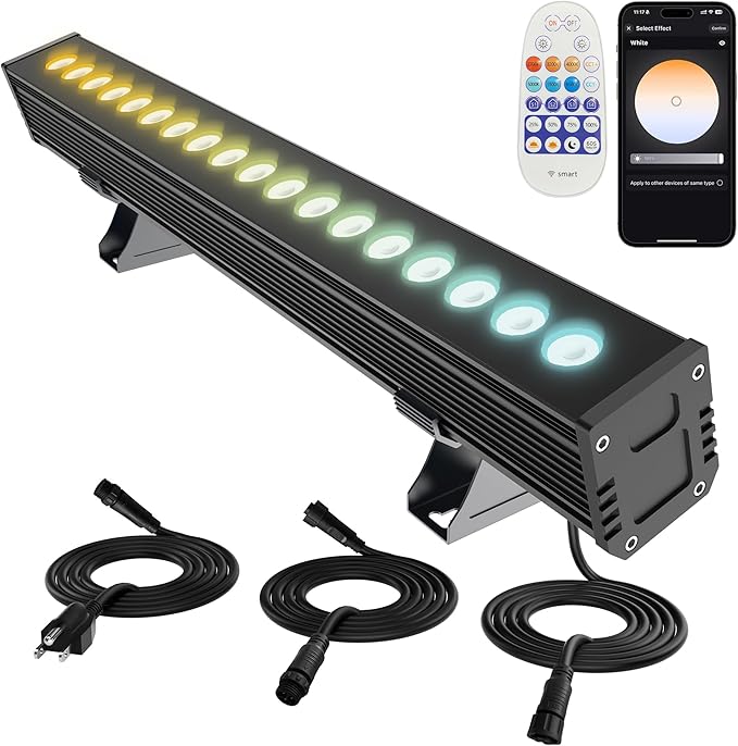 LED Wall Washer Light Bar, Tunable White 2700K-6500K, Smart WiFi App and RF Remote, Smooth Dimming, 8 Modes, Linkable 20in IP65, AC120V Plug-in for Porch Patio Sign