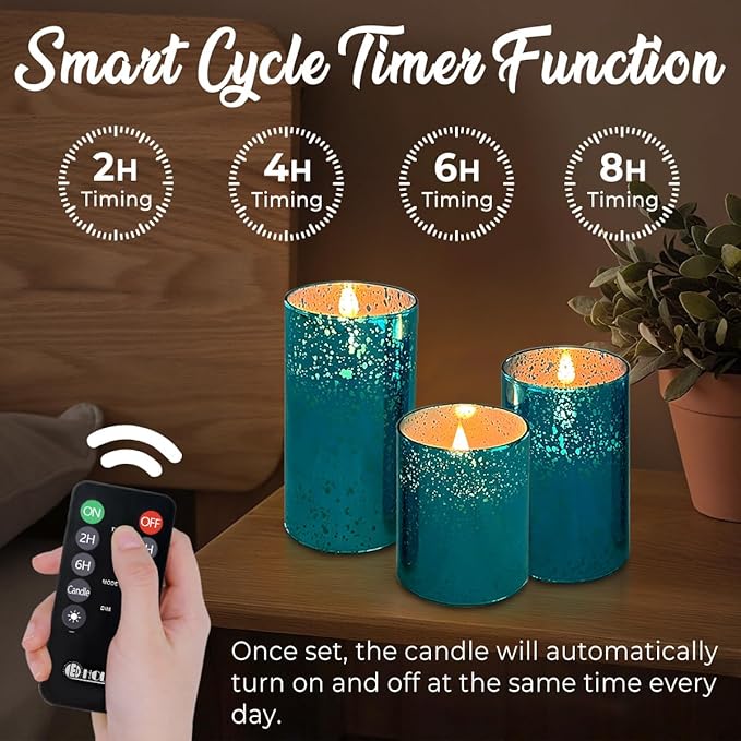 Rechargeable Flameless Candle, Flickering LED Pillar Glass Fake Candle with Remote and Timer, Built-in Battery Real Wax Electronic Candle for Room Decoration, Set of 3