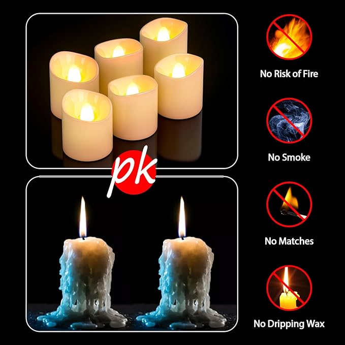 SoulBay Flameless Candles Rechargeable Battery Operated with Remote Timer, 6pcs LED White Flickering Electric Tea Lights Votives for Lantern Wedding Table Home Decoration, USB Cable Included
