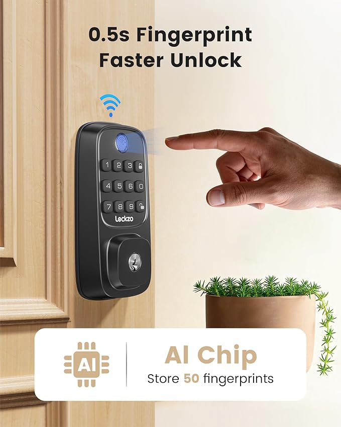 Smart Deadbolt Lock Fingerprint with 2 Lever Handles, Keyless Entry Front Door Lock Set, Electronic Keypad Lock, App Control - Auto Lock, Long Battery Life, Secure Home Basic Locks