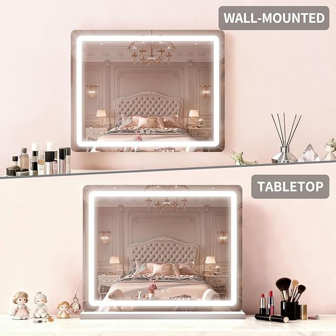 HNV 23"x17.8" Vanity Mirror with Lights, LED Makeup Mirror, Hollywood Lighted Mirror with 3 Color Modes & Adjustable Brightness, Smart Touch Control, White