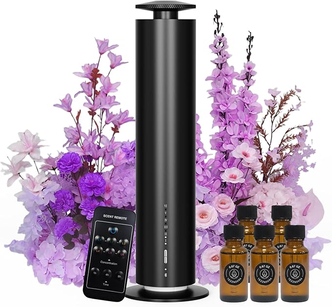 Waterless Essential Oil Diffuser, Long Lasting Aromatherapy Scent Diffuser for Home with Light Mode, 1500 Sq. Ft Coverage Quiet Oil Diffusers for Bedroom Safe for Kids&Pets, Black