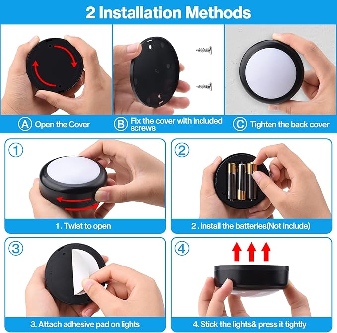Cadrim Puck Lights, 4 Pack 13 Colors Changeable LED Puck lightings Battery Powered Dimmable Under Cabinet Lights, Battery Powered Under Counter Lights with 1 Wireless Remote Controls, Black