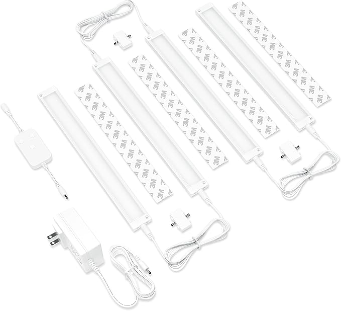 EShine 4 Pack 12 inch White Smart Dimmable LED Under Cabinet Lighting Kit Compatible with Alexa, Google - Cool White (6000K)