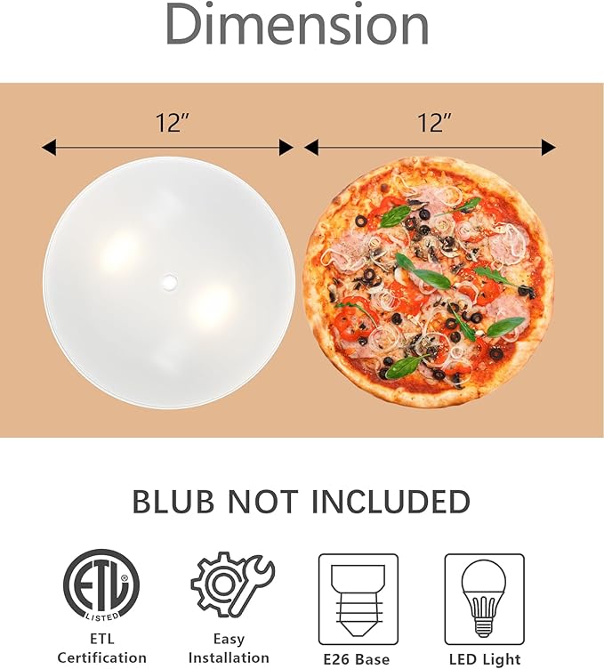 2-Light Flush Mount Ceiling Light, 12 inch Modern Ceiling Light Fixture with White Metal and Frosted Glass Shade for Hallway, Kitchen, Bedroom