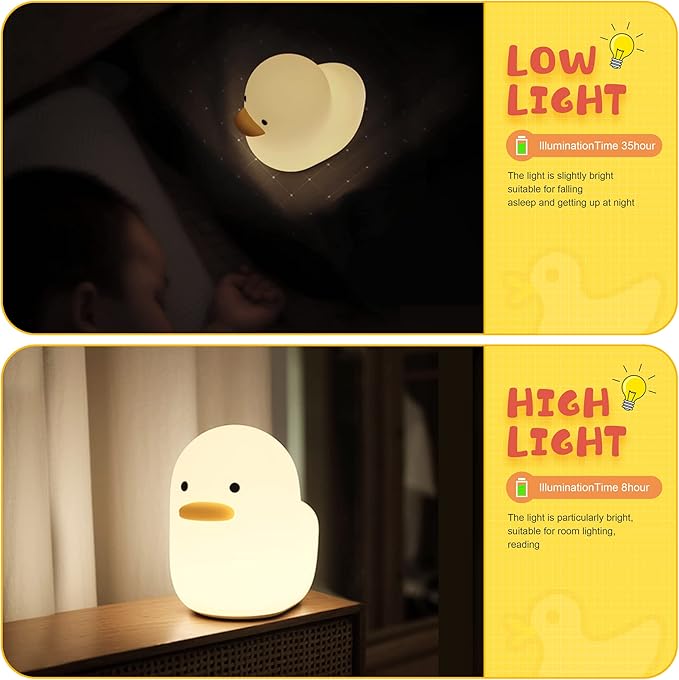 UNEEDE LED Benson Night Light, Cute Duck Animal Silicone Nursery Night Light Rechargeable Table Lamp Bedside Lamp with Touch Sensor for Baby Girls Women Bedrooms, Living Room
