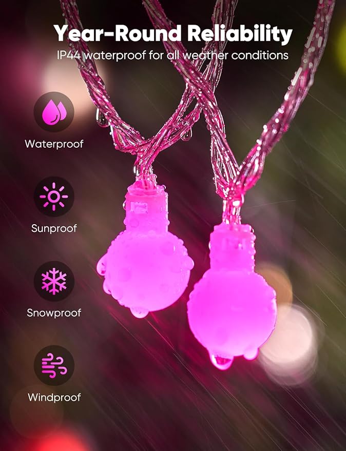Minetom Globe String Lights, 33 Feet 100 Led Fairy Lights Plug in, 8 Modes with Remote Mini Globe Lights for Indoor Outdoor Bedroom Party Wedding Garden Christmas Tree Decor, Pink