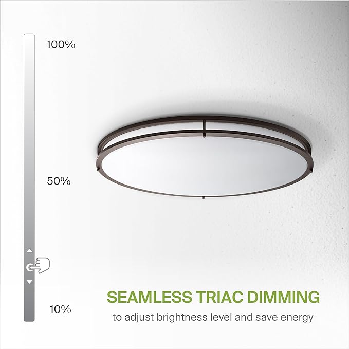 ASD LED 24" Oval Flush Mount Lighting, Close to Ceiling Light Fixture | 5CCT, Dimmable, ETL Listed | 38W 3289LM 2700-5000K 120V | Low Profile Double Ring Lamp | Dark Bronze, 2 Pack