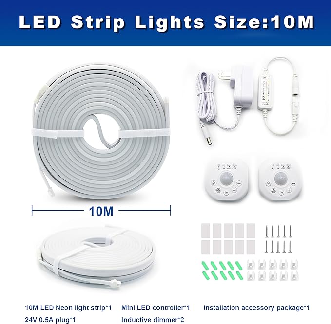 Motion Sensor LED Strip Lights - Chasing Effect Auto ON/Off for Stairs, Bedroom, Under Cabinet - 32.8ft White, Easy Peel & Stick Install