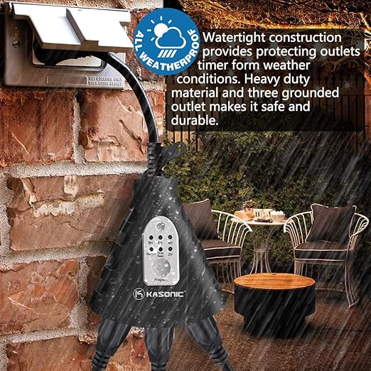 K KASONIC - Outdoor Light Timer, Waterproof Plug in Sensor Outlet Timer Switch, 100 ft Range Remote Control with 3 Grounded Electrical Outlets for Home and Garden, ELT Listed