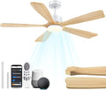 52 Inch Smart Ceiling Fan with Lights, Alexa/Google Voice Control, Quiet DC Motor, 6-Speed, Solid Wood Blades, Dimmable LED, 1-12H Timer, App & Remote Control, Modern Ceiling Fan for Bedroom, Patio